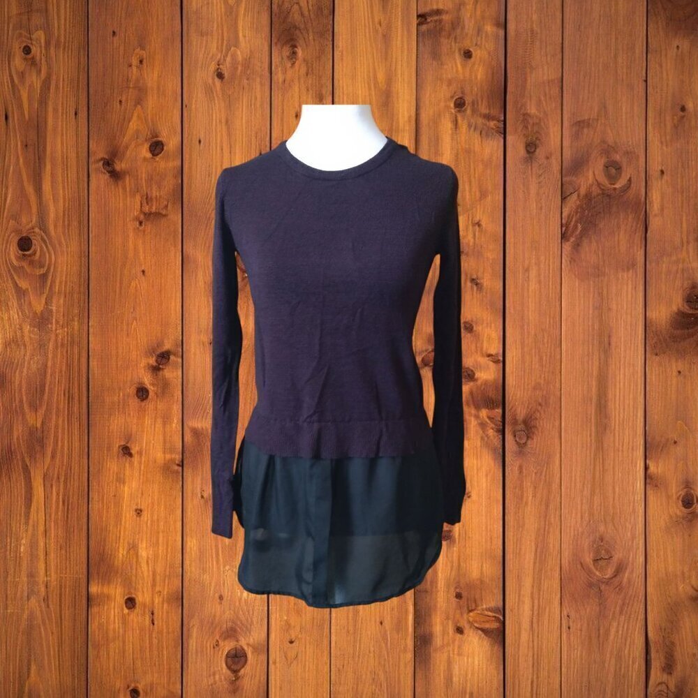Apt 9 Size XS Purple/Black Two Layered Look Sweater Pullover Button Accent